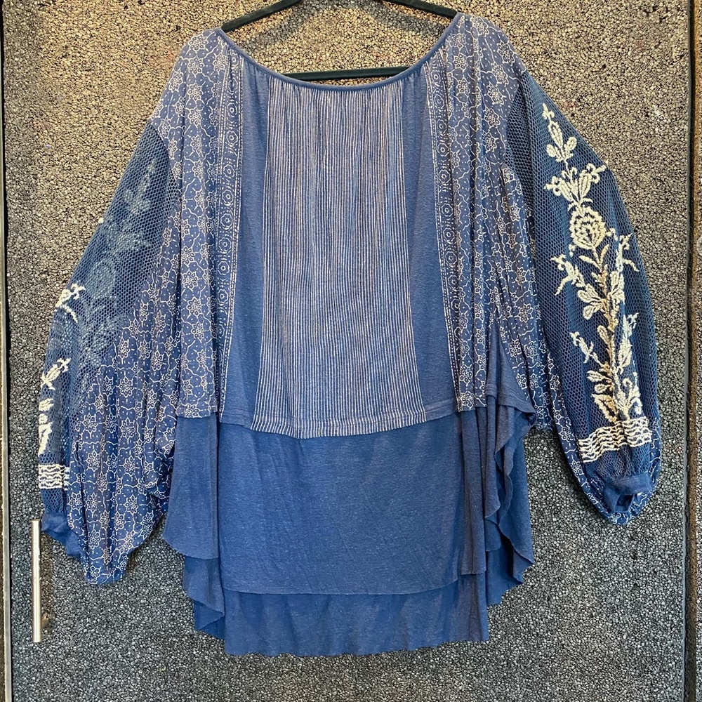 Free People Indigo Dreams Embroidered Tunic M